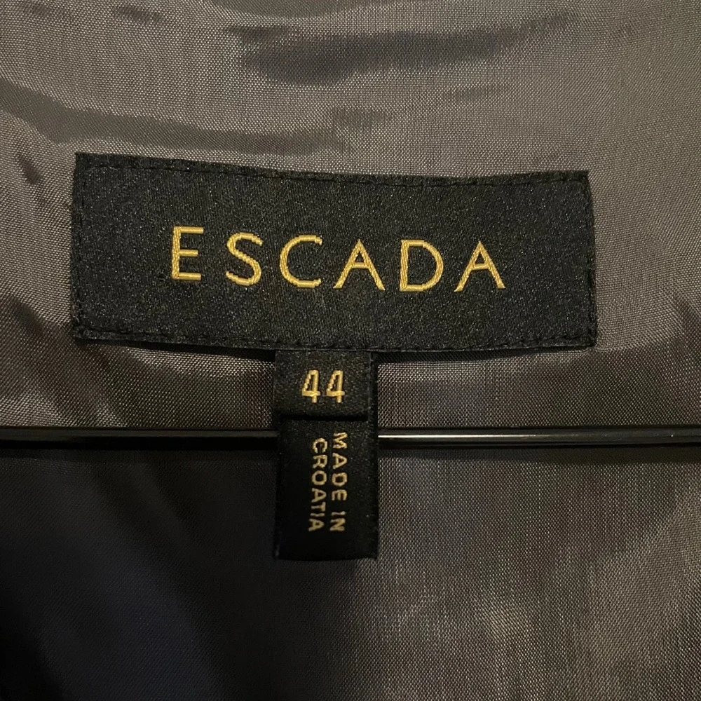 ESCADA Women's Tweed Blazer Jacket Gray Collarless Size XL 44 Virgin Wool Alpaca